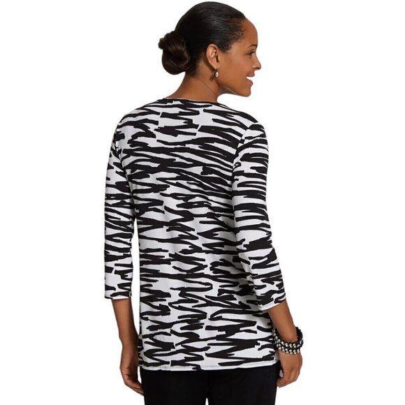 CHICO'S Travelers Diagonal Two-In-One Zebra-Striped Jacket - Size Medium - Picture 2 of 10